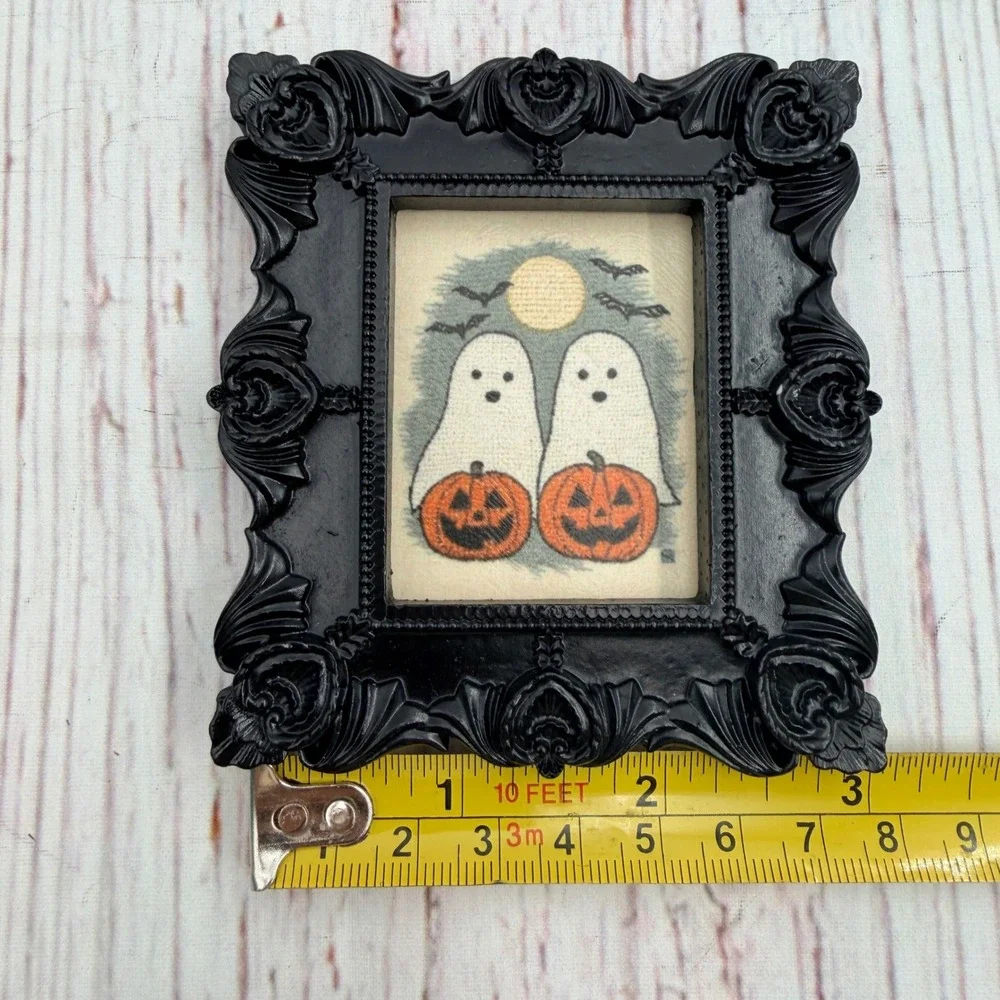 Halloween Ghost Pumpkin Decoupage Art Ornate Black Gothic Resin Frame